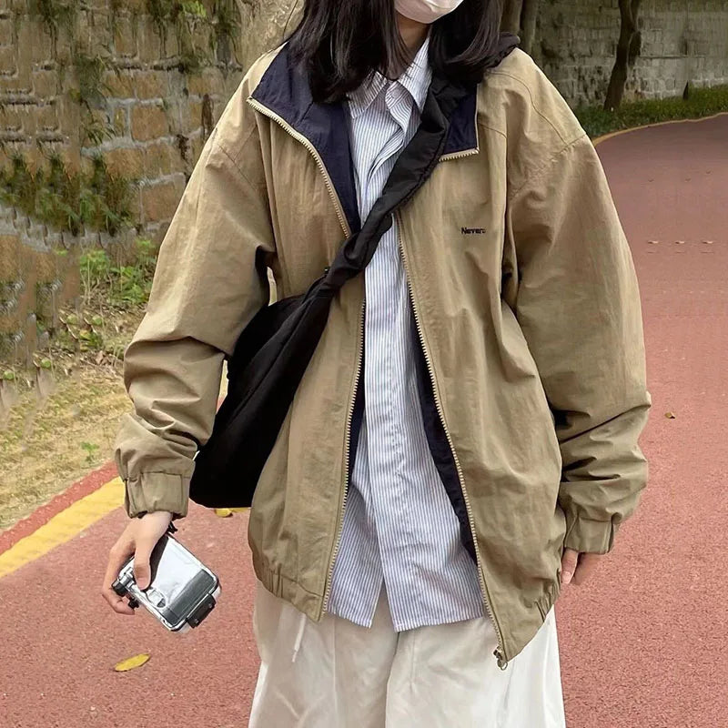 Harajuku All-Match Bomber Jackets Streetwear Hip Hop Oversize Zipper Coat Korean Loose Student Baseball Uniform Outerwear