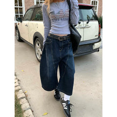 Blue Jeans High Waist Vintage Design Hip Hop Straight Baggy Denim Pants Street Y2K American Style Wide Leg Denim Trouser
