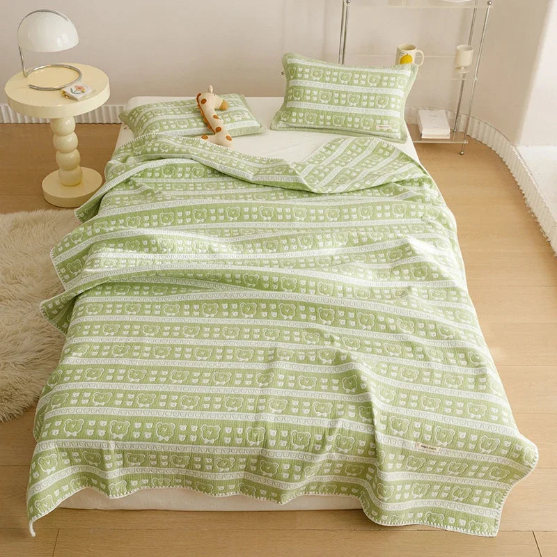 Pure Cotton Three-layer Yarn Fabric Children Blanket Soft Skin Friendly Quilt Air Conditioner Comforter Adult Kid