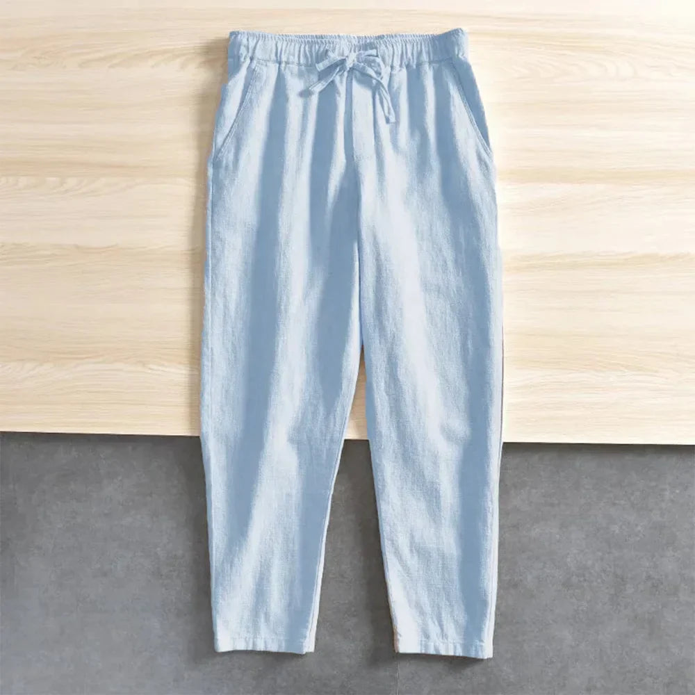 Cotton Linen Casual Pants Baggy Streetwear Joggers Sports Trousers Solid Color Long Straight Trendy Pants