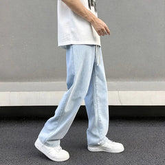 Casual Straight-Leg Jeans Loose-Fit Elastic Waist American Style Wide-Leg Trousers Arrival High Street Fash