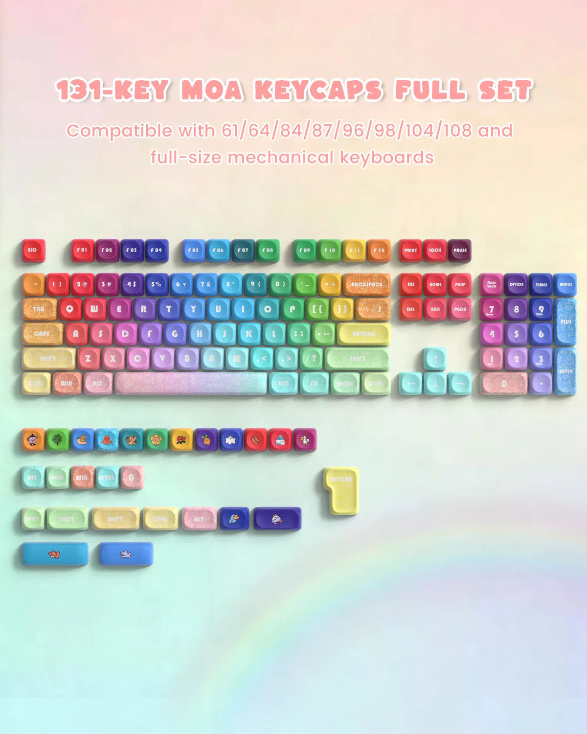 Pink Cat Dye Sublimation PBT Keycaps 136 Keys MOA Profile Keyboard Keycaps