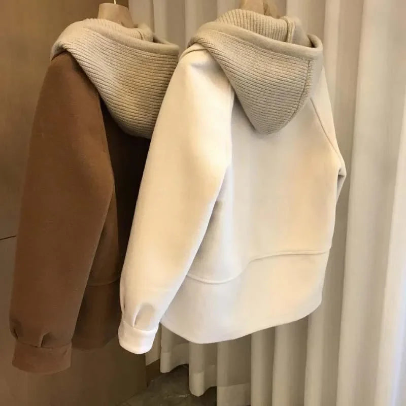 Plus Size Large Size Jacket with Hood Patchwork Fake Two-Piece Loose Coat Stylish