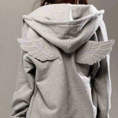 Grey Angel Wing Embroidered Hoodie Cute Kawaii Pullover Sweatshirt Wing Decoration Back Y2K Street Harajuku Loose Pullover