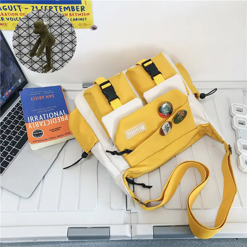 Japanese Simple Messenger Bag Student Nylon Waterproof Canvas Handbag Shoulder Crossbody Bags