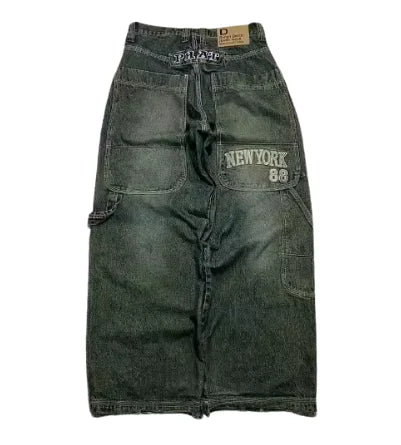 Trend Washing Heavy Industry Loose Jeans Street Y2K Hip-hop Oversized Wide-leg Pants Unisex Mopping Jeans