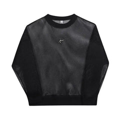Korean Clothes Hollow Out Ice Silk Fabric Wear Sheer Out Streetwear Round Neck Long Sleeve T-shirt