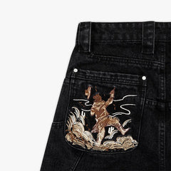Western Pistol Pendant Pocket Embroidery Loose Wide Leg Jeans Y2K Trend Comfortable Streetwear