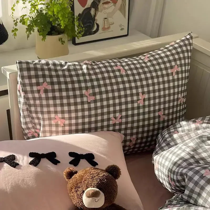 Plaid Bow Knot Pillowcase Korean Y2ks Blackpink Dakimakura Sleeping Pillows Cover Bedroom Decoration Girl Gifts