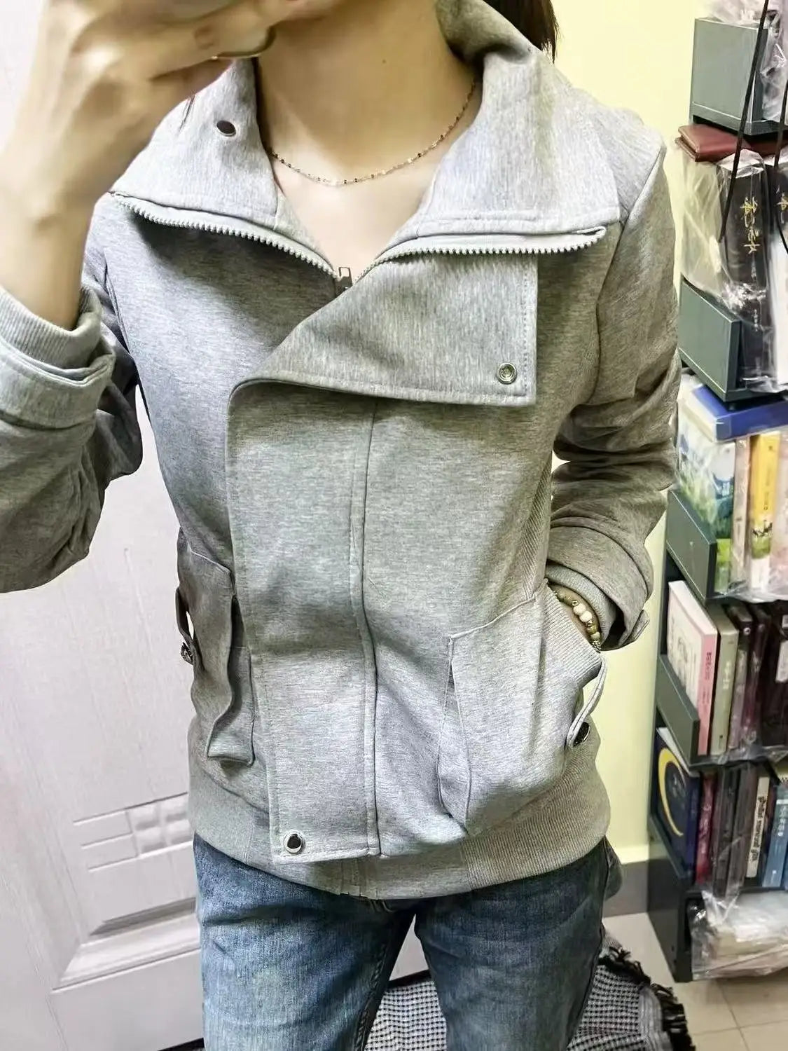 American Girl Subculture Retro Gray Sweatshirt Vintage Hooded Sweatshirt Spring