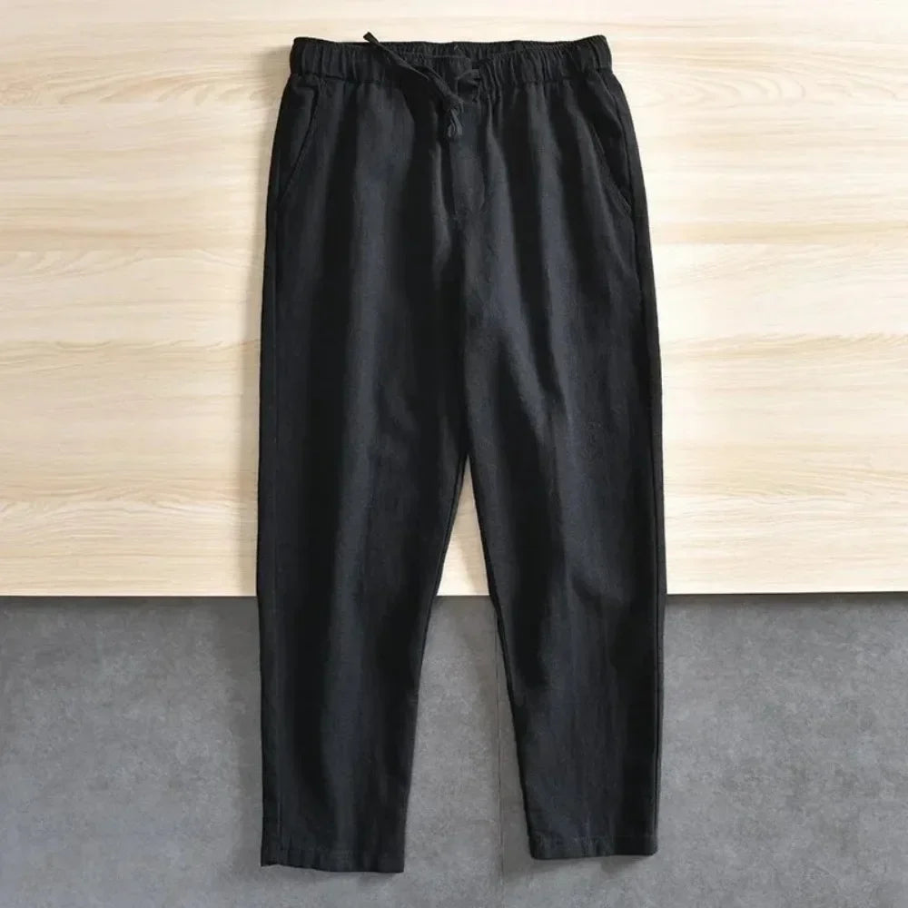 Cotton Linen Casual Pants Baggy Streetwear Joggers Sports Trousers Solid Color Long Straight Trendy Pants