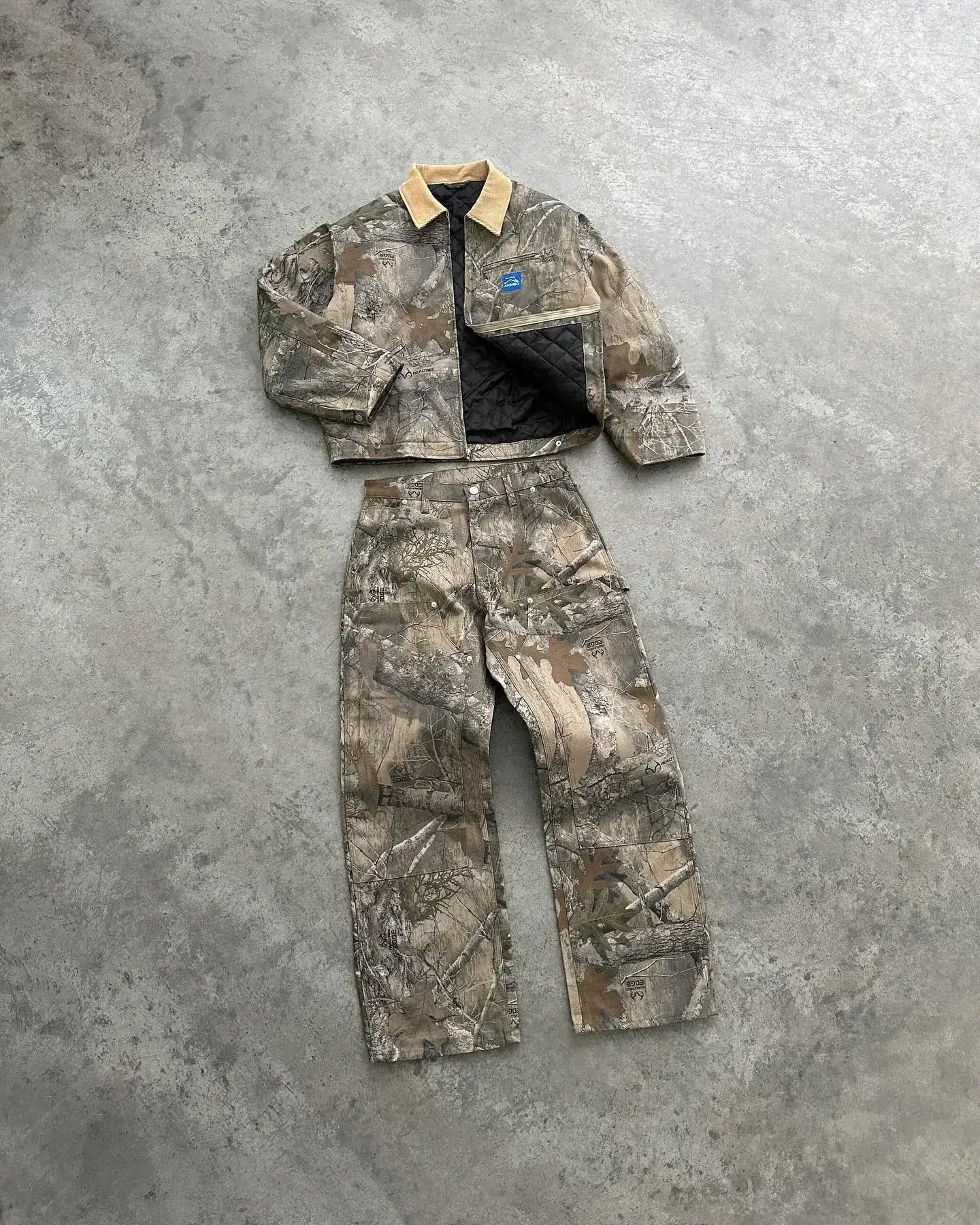 Harajuku Hip-hop Gothic Akimbo Camouflage Leaf Loose Coats Jackets Y2K Retro Couple Casual American Streetwear