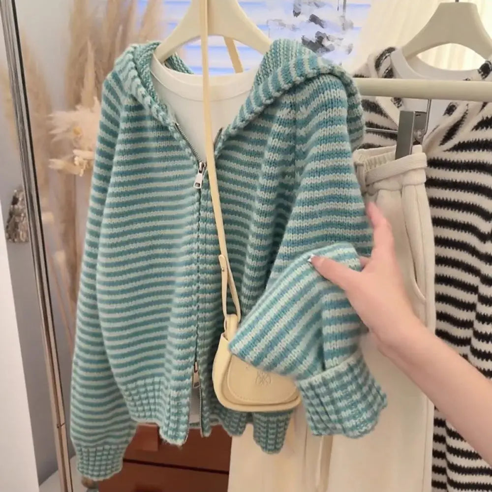 Korean Style Green Knitted Cardigans