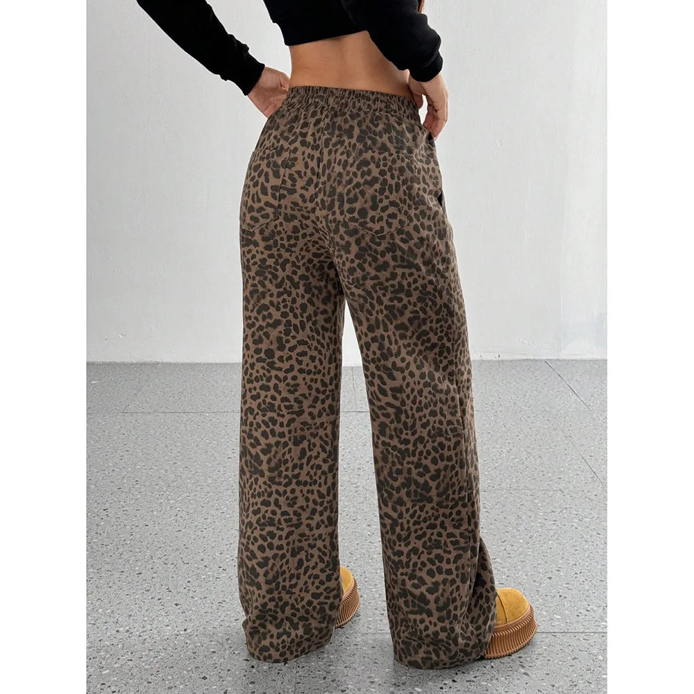 Realtree Trends Classic Y2k Leopard Print Casual Pants Loose Wide-leg Versatile Long Pants Oversized Joggers Pants