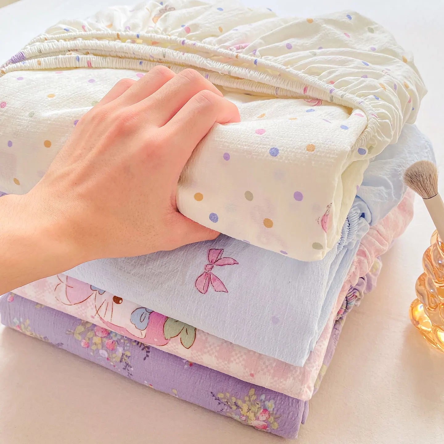 Washed Cotton Fitted Sheet with Elastic Bands Non Slip Adjustable Mattress Cover Printed Pure Cotton