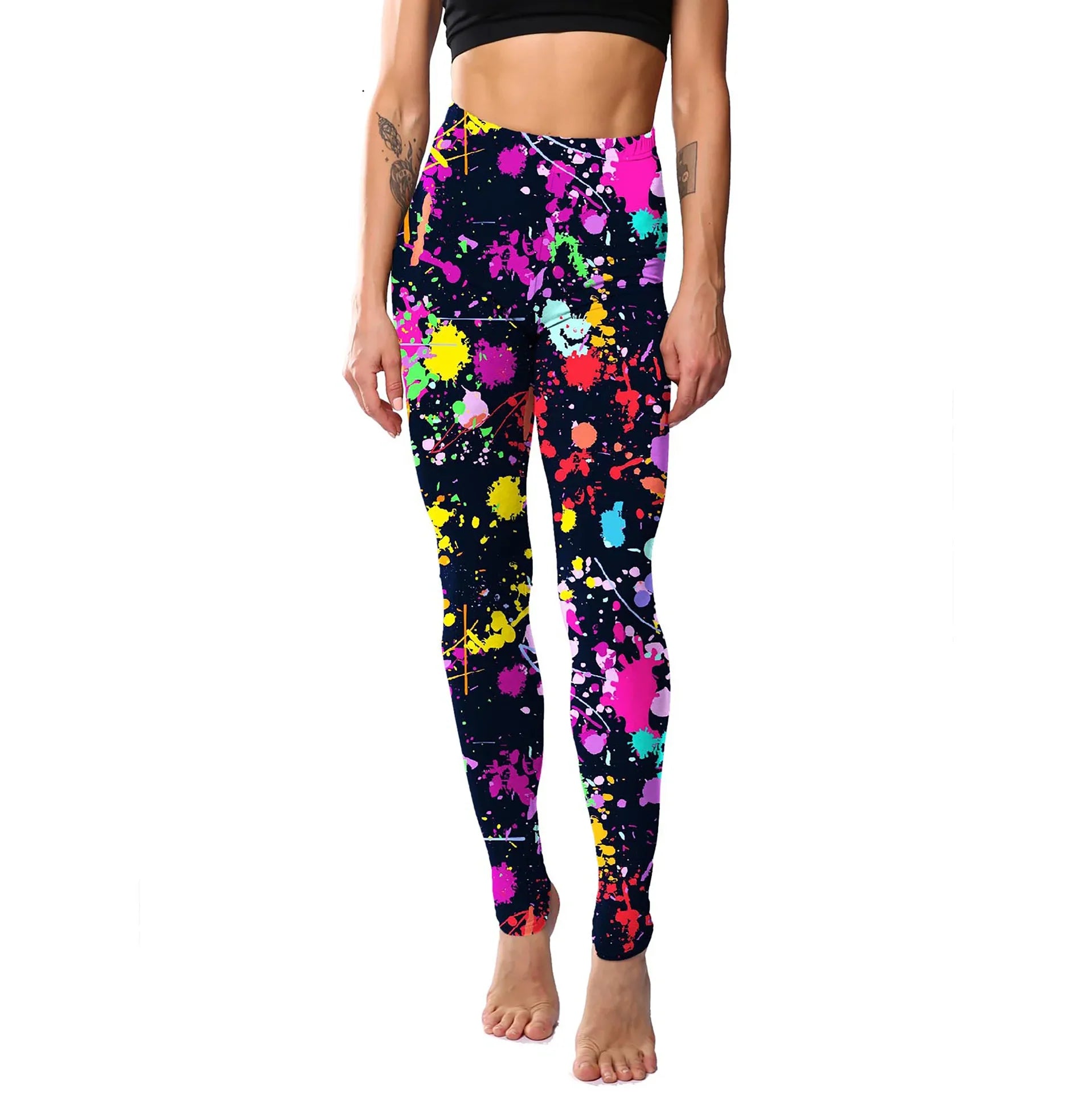 2Pack Stretchy Colorful Printing Leggings Elastic Tight Cropped Pants