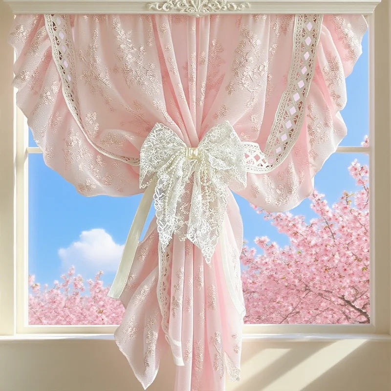 1Pair/2Pairs French Romantic White Flower Lace Curtain Tieback with Bead Korean Bow Strap Trims