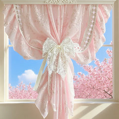 1Pair/2Pairs French Romantic White Flower Lace Curtain Tieback with Bead Korean Bow Strap Trims