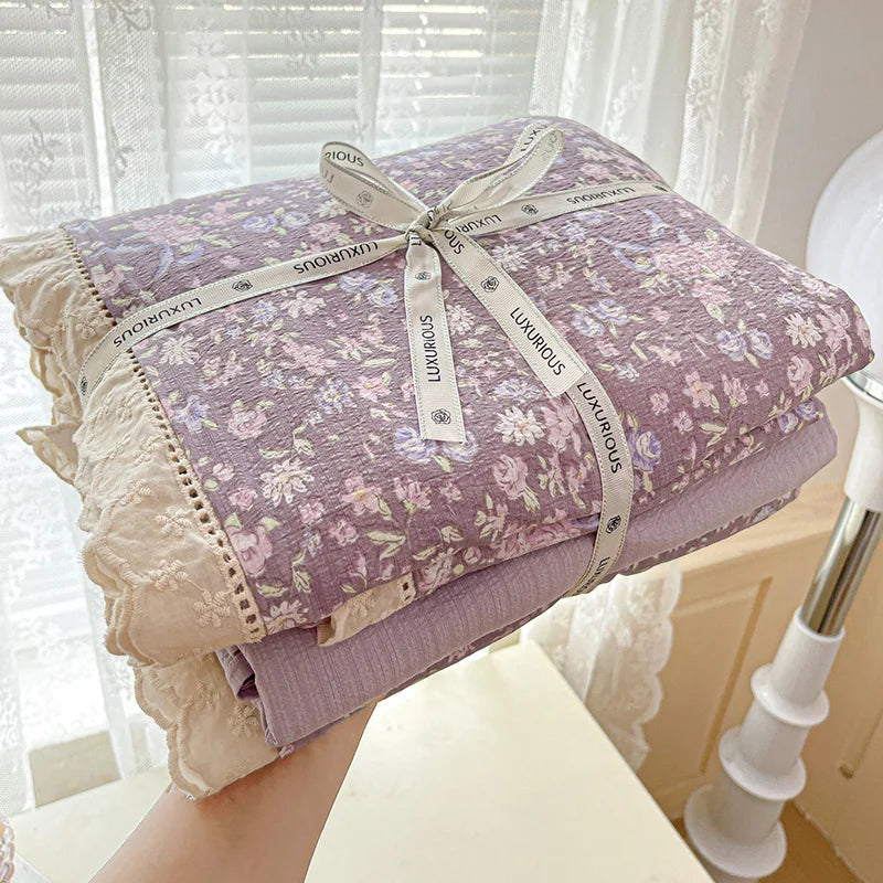 Ins Princess Bedding Set Floral Duvet Cover Set Flat Sheets Set Single Twin Double Size Bed Linen Set Back To School Season
