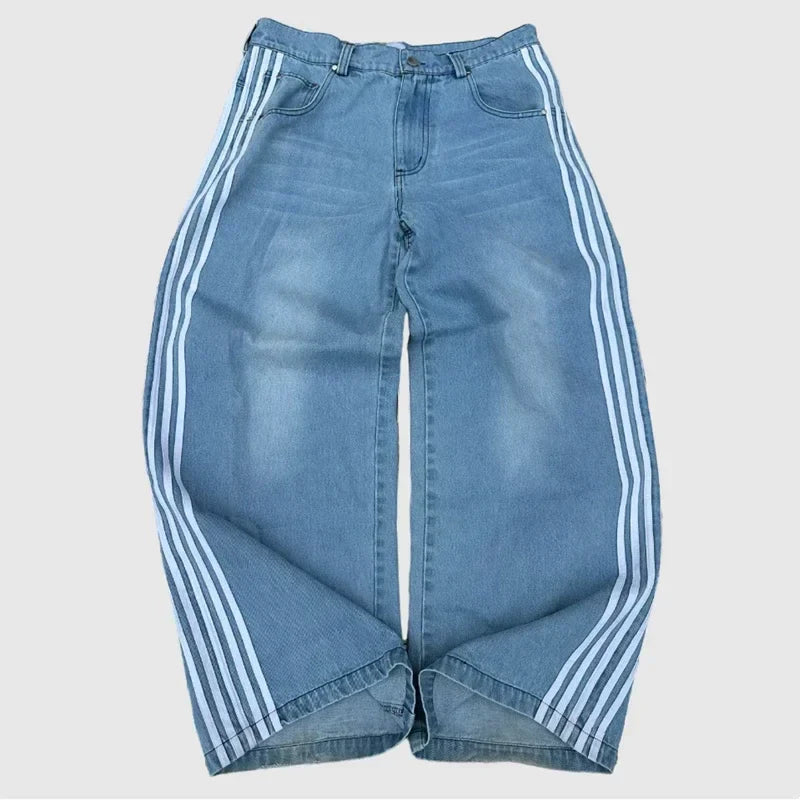 Y2K Baggy Jeans Embroidered Striped Harajuku Sweatpants Hip Hop streetwear Casual wide leg Denim Pants