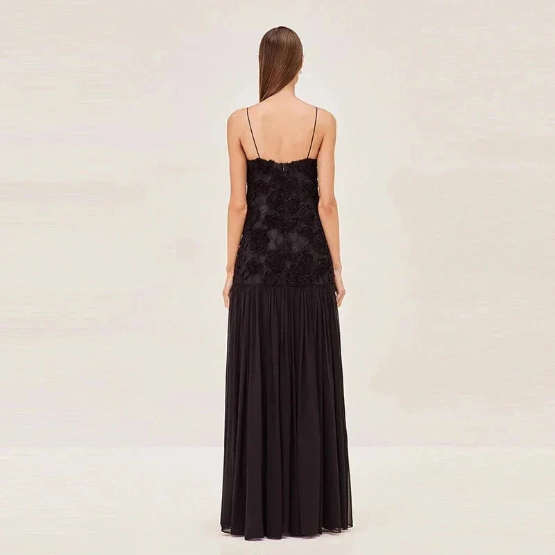 Elegant 3D Flower Long Dress