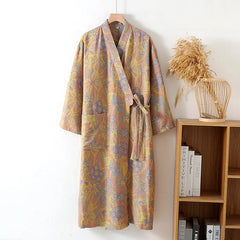 Lady Kimono Print Flower Bathrobe Gown Sweat Steaming Bathrobe Shower Peignoir Pajamas Cotton Sleepwear Loungewear