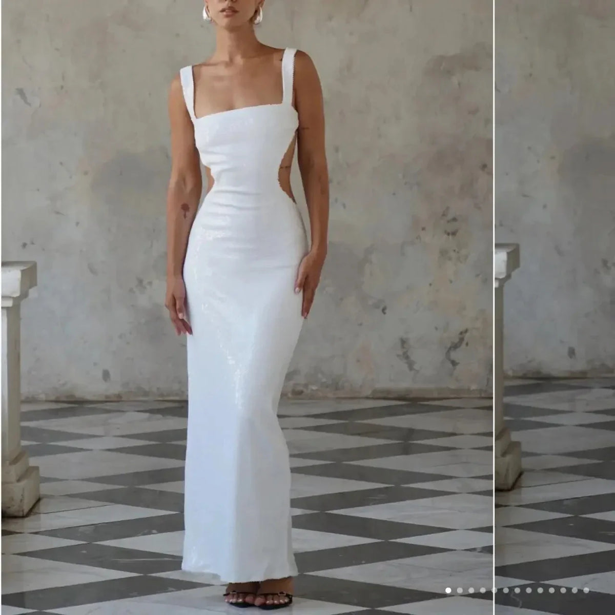 Sling Backless Silvery Maxi Dress