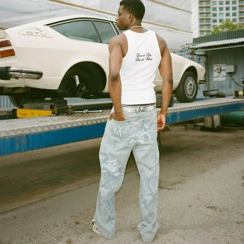 Y2k Retro Baggy Jeans Trendy Cupid Angel Pattern Pants American Hip Hop Streetwear Unisex Casual Straight Leg Jeans