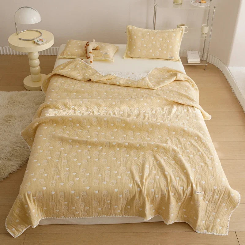 Pure Cotton Three-layer Yarn Fabric Children Blanket Soft Skin Friendly Quilt Air Conditioner Comforter Adult Kid