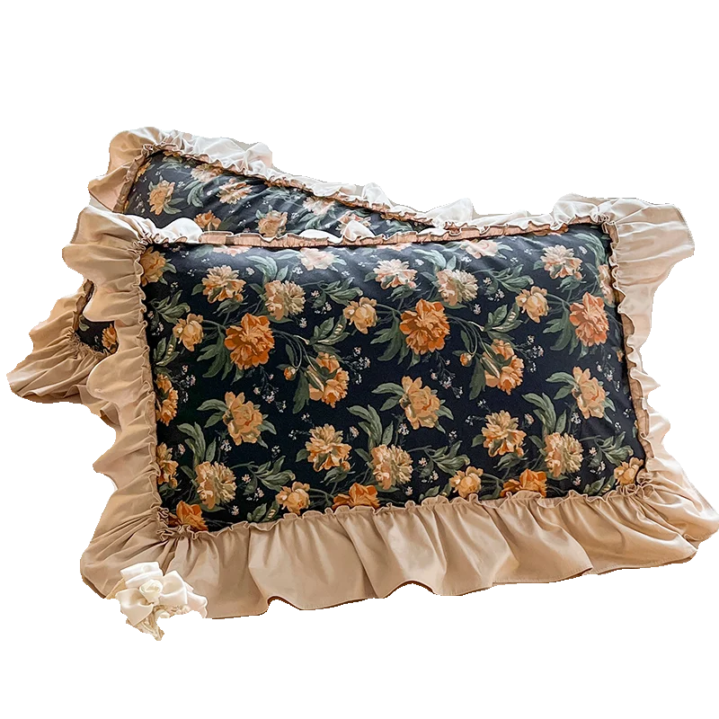 1 Piece Ins Romantic Pillowcase Princess Ruffle Pillow Cover Cotton Cloth Print Pillow Case Floral Design Cushion Covers