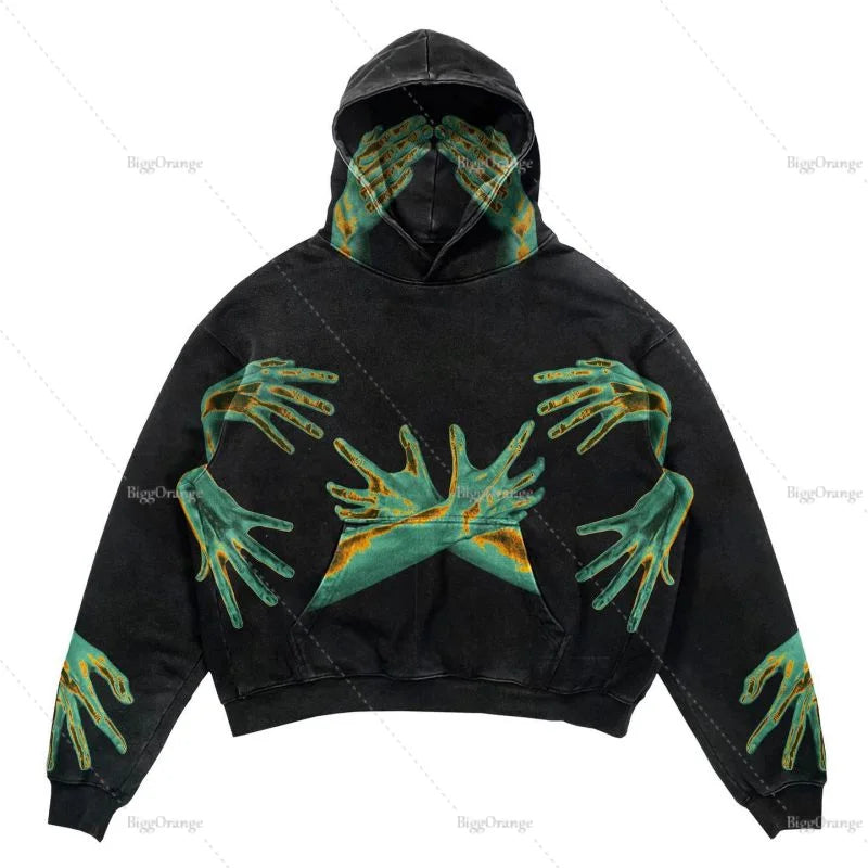 Punk Wind Ninja Printed Long-sleeved Hoodies Couples Hip-hop Street Y2k Street Loose Oversized Hoodies Harajuku Goth Top