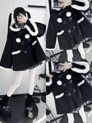 Black Cape Coat Loose Hooded Zipper Overcoat Elegant Casual Gothic Christmas Shawl Clothes