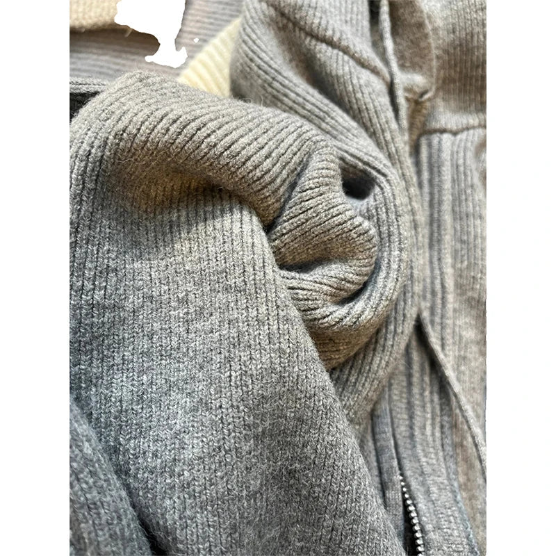 Hooded Knitted Cardigan Korean Zipper Sweater Outerwear Long Sleeve Knitwear Streetwear Casual Jumpers New
