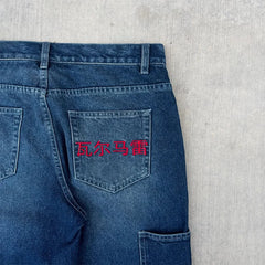 Dragon Graffiti Embroidery Dark Blue Loose Wide Leg Distressed Jeans Y2K High Waist Vintage Casual Daily Streetwear