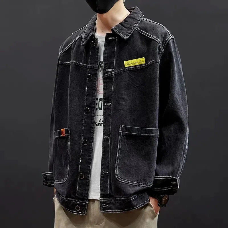 Loose Casual Denim Jacket Trendy Splicing Workwear Individuality