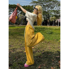 Y2K Cargo Pants Oversized Embroidery Sweatpants Harajuku High Waist Wide Leg Joggers Streetwear Korean Baggy Trousers New