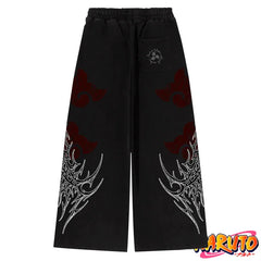 Anime Cloud Print Wide Leg Pants Streetwear Harajuku Loose Trousers with Wing Pattern Elastic Waist Casual Bottoms