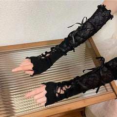 Lolita Gloves Ballet Style White Lace Sleeves Thin Sunscreen Spicy Y2K Girl Strap Gloves