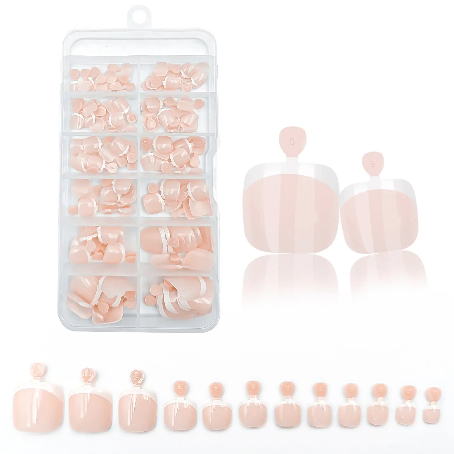 120pcs/Box 9 Styles French Fake Press On Toenails Short Square Nude Pink French Glossy False Toe Nail Full Cover Toe Tips