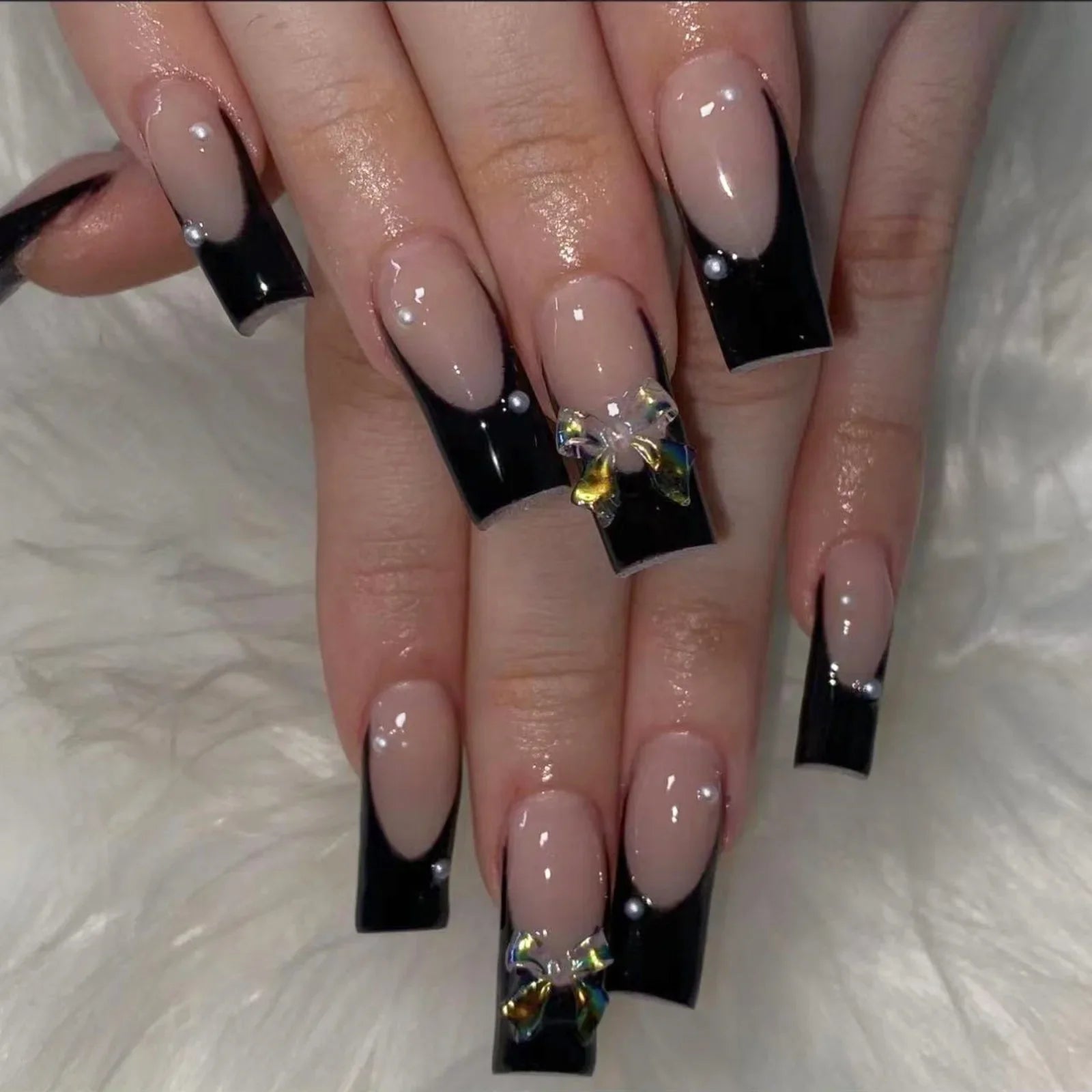 24PCS/1BOX Black French Wearing Sweet