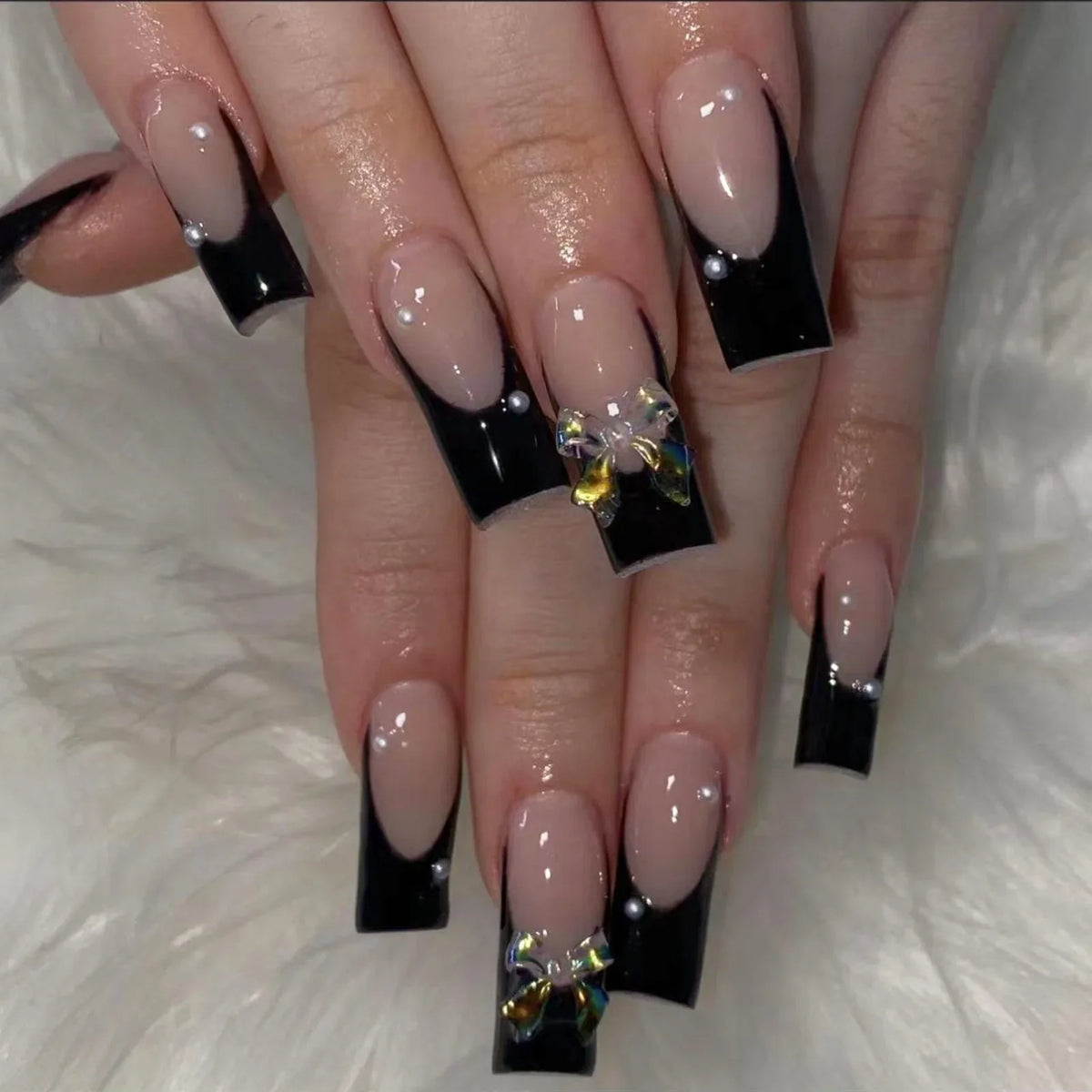24PCS/1BOX Black French Wearing Sweet