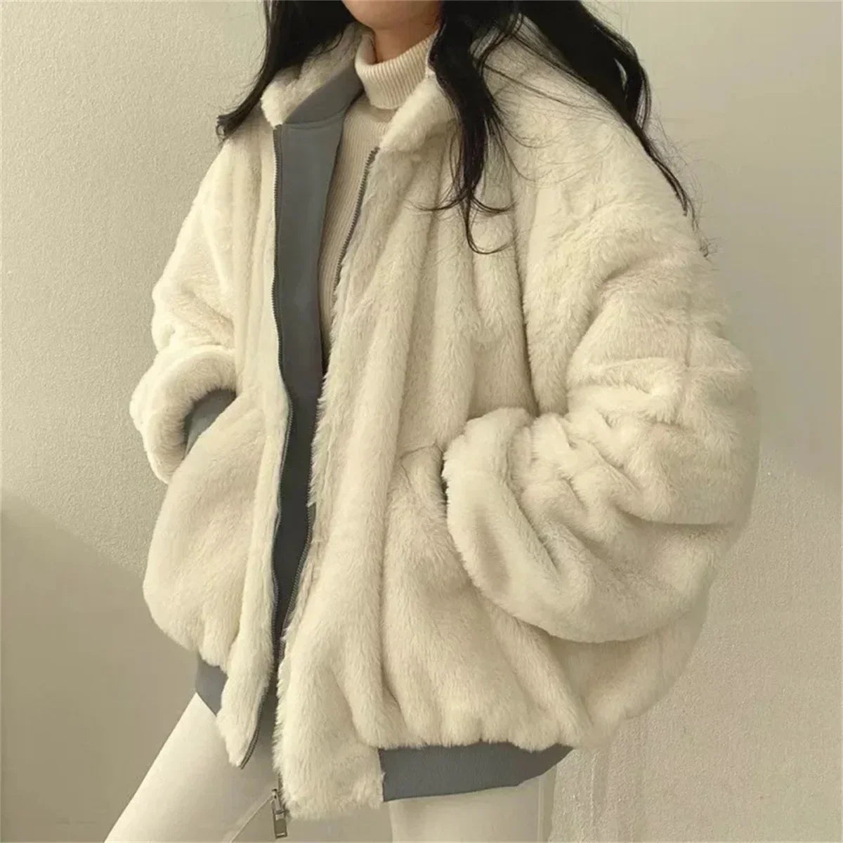 Both Sides Thicken Coat Zipper Hooded Jacket Oversized Elegant Solid Warm Coats Casual Ladies Outerwear
