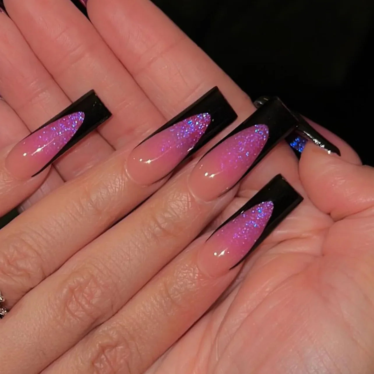 24pcs Glossy Black Fake Nails