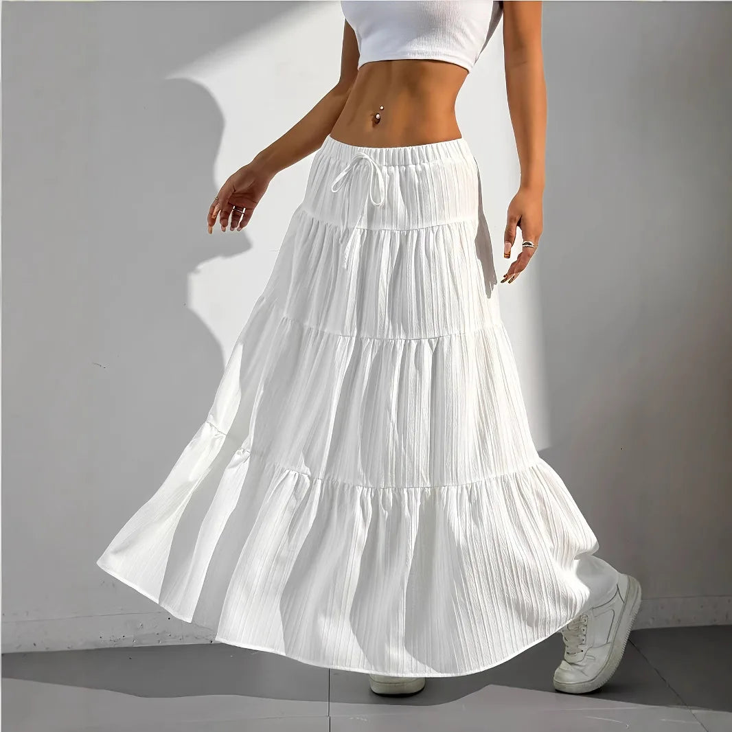 SpringHalf length Skirt with Strap Splicing Large Swing Skirt Loose Long Skirt Wear