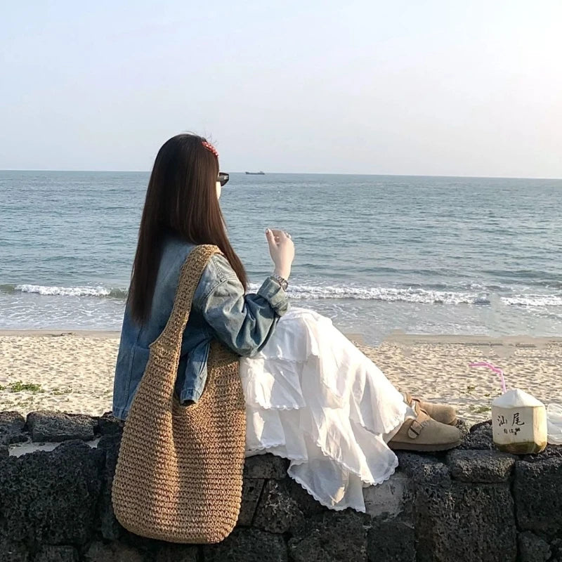 Deeptown Sweet Elegant White Long Skirt Fairycore Korean Style Lace Ruffle Skirt Asymmetrical Retro Street Layered Skirts