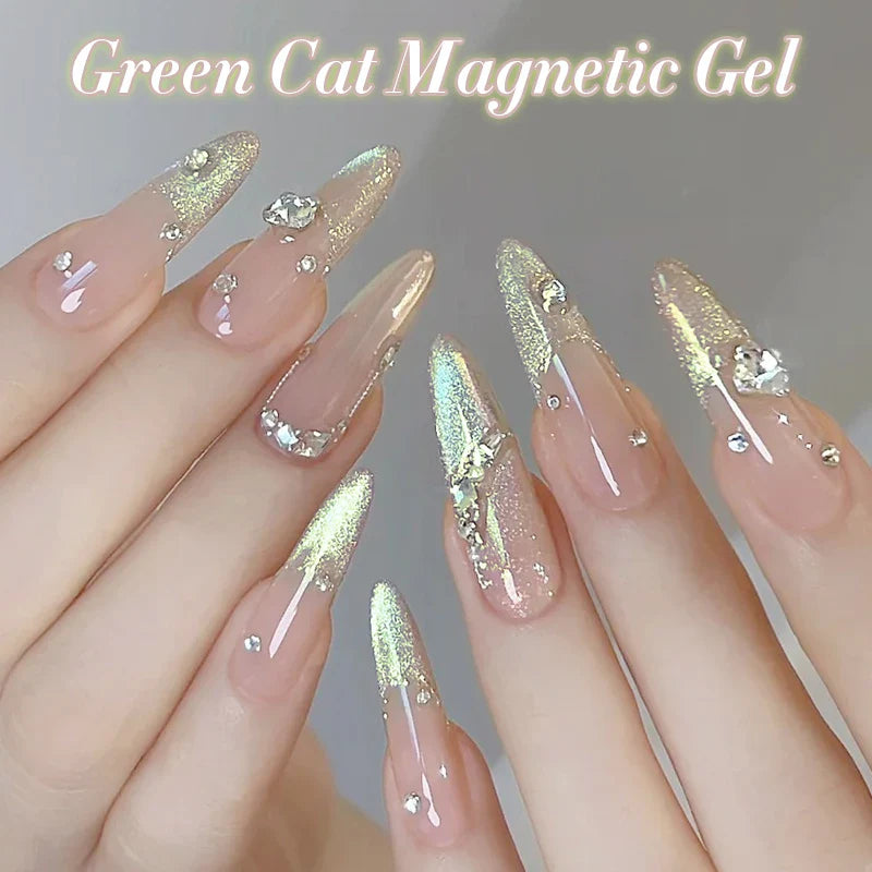 10ml Green Cat Magnetic Gel Ultra Shine Holographic Glitter Semi Permanant Soak Off UV LED Gel Varnish