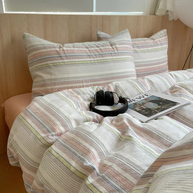 1pc Korean Cotton Pink Stripes Duvet Cover 150x200 Size Girl's Room housse de couette Skin friendly Breathable Comforter Sets