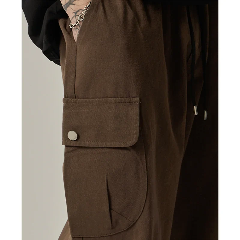 Sweatpants Vintage Japanese Wide Leg Straight Loose Button Big Pockets Cargo Pants Drawstring Trousers