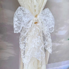 1Pair/2Pairs French Romantic White Flower Lace Curtain Tieback with Bead Korean Bow Strap Trims