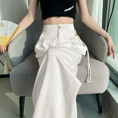 Chinese Style Jacquard Wide Leg Satin Pants